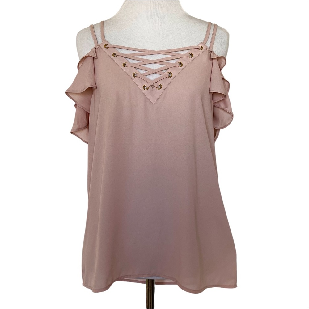 EXPRESS Pink Lace-Up Cold Shoulder Cami / Size Small